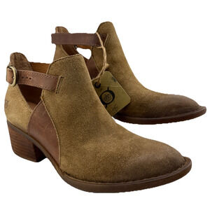 BORN Women's Size 6M Suede Leather Carin Boots TAN Ankle Bootie Buckle Strap NWT